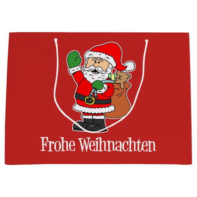 Frohe Weihnachten Deutscher Weihnachtsmann (RED) Große Geschenktüte (Vorderseite)
