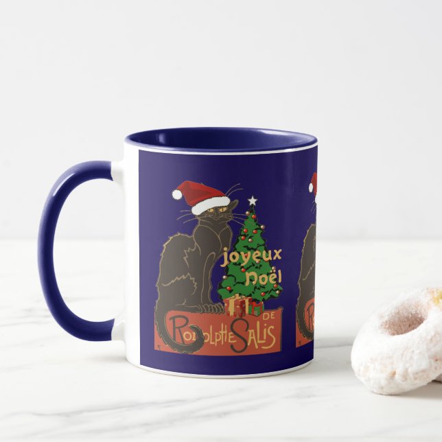 Frohe Weihnachten Die Katze Schwarz Parodie Mit Ju Tasse (Mit Donut)