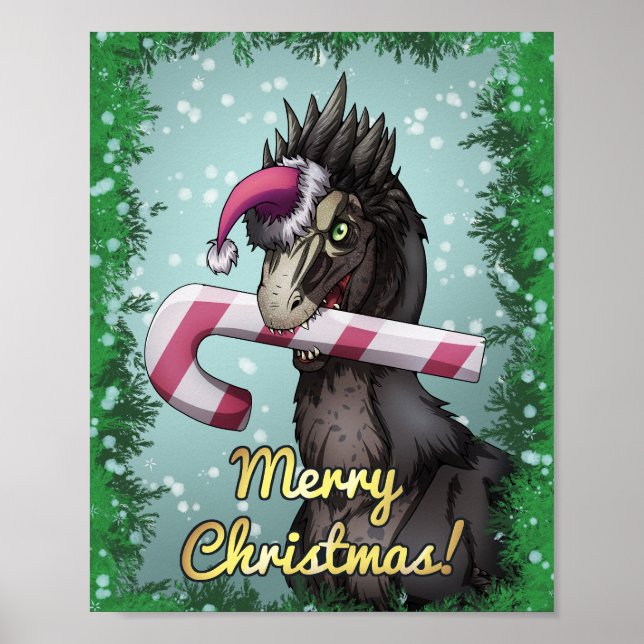 Frohe Weihnachten Dinosaur Poster (Vorne)
