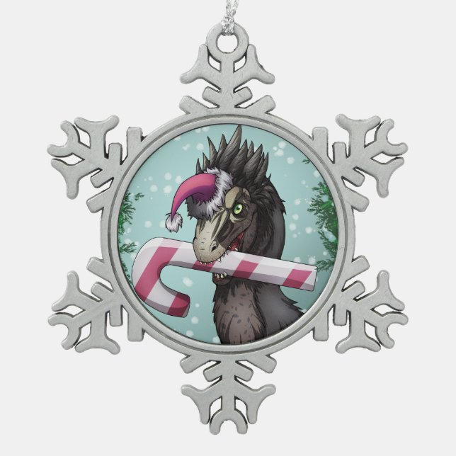 Frohe Weihnachten Dinosaur Schneeflocken Zinn-Ornament (Vorderseite)