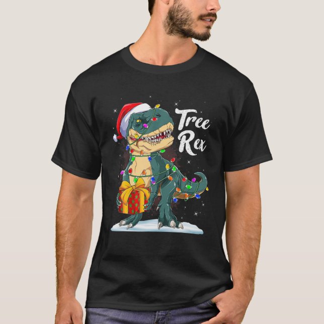 Frohe Weihnachten Dinosaurier Tree Rex Pajamas Xma T-Shirt (Vorderseite)