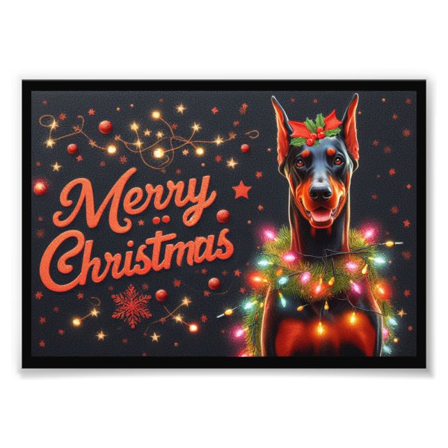 Frohe Weihnachten Doberman Hund twinkling Weihnach Fotodruck (Vorne)