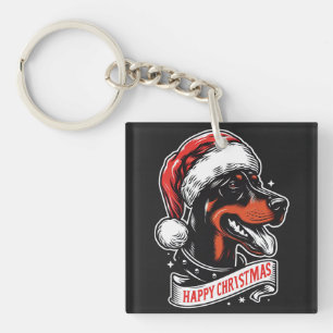 Frohe Weihnachten - Dobermann Weihnachtsmannmütze  Schlüsselanhänger