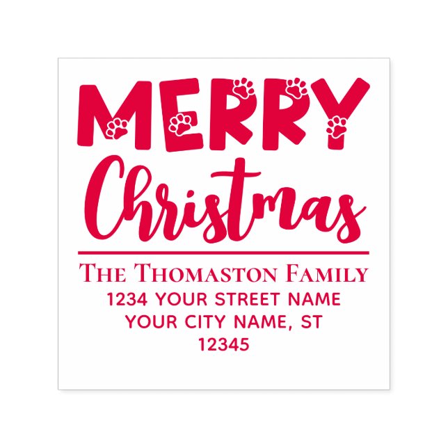 Frohe Weihnachten, Dog Paw druckt #2 Namensadresse Permastempel (Design)
