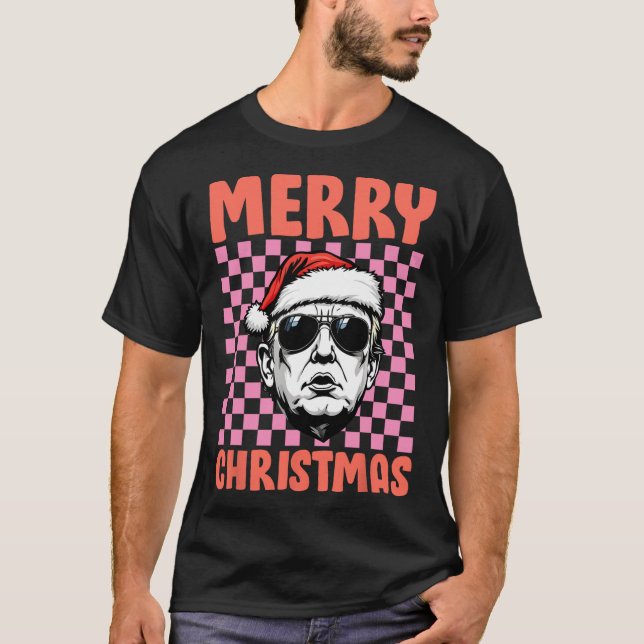 Frohe Weihnachten Donald Trump Santa Checkered Hol T-Shirt (Vorderseite)
