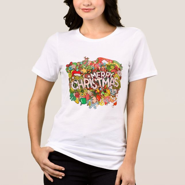 Frohe Weihnachten Doodle Extravaganza Tri-Blend Shirt (Vorderseite)