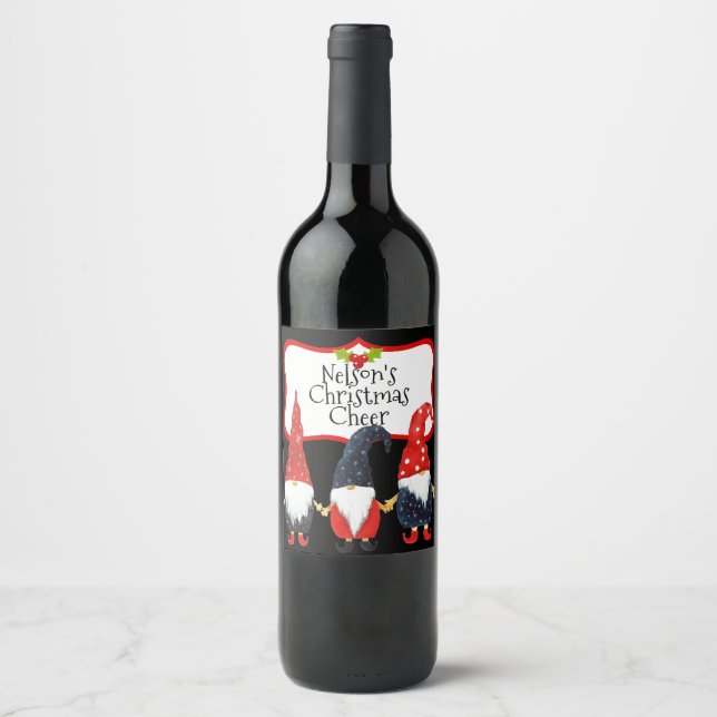 Frohe Weihnachten Drei Elfen Custom Wine Label Weinetikett (Vorderseite)