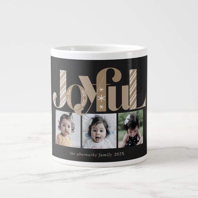 Frohe Weihnachten Drei Foto Black Gold Jumbo-Tasse (Vorderseite)