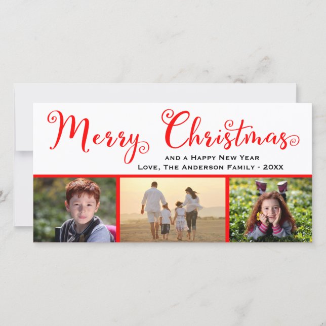 Frohe Weihnachten Drei Foto Script - Fotokarte (Vorderseite)