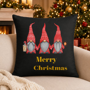Frohe Weihnachten Drei Gnome Schwarzes Wurfkissen Kissen