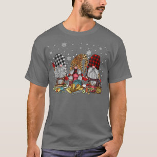 Frohe Weihnachten drei Gnomes Nähmaschine Leopar T-Shirt