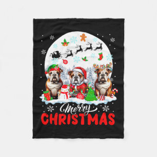 Frohe Weihnachten Drei Santa Elf Reindeer Bulldogs Fleecedecke