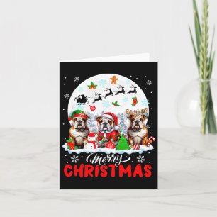 Frohe Weihnachten Drei Santa Elf Reindeer Bulldogs Karte