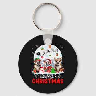 Frohe Weihnachten Drei Santa Elf Reindeer Bulldogs Schlüsselanhänger
