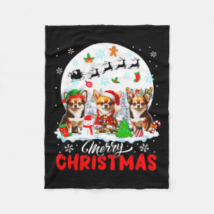 Frohe Weihnachten Drei Santa Elf Reindeer Chihuahu Fleecedecke