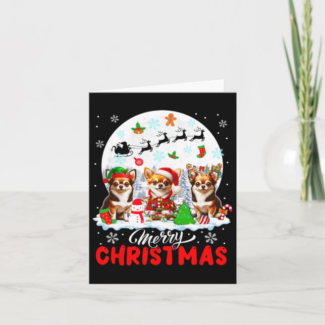 Frohe Weihnachten Drei Santa Elf Reindeer Chihuahu Karte (Vorderseite)