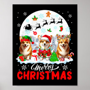 Frohe Weihnachten Drei Santa Elf Reindeer Corgis O Poster