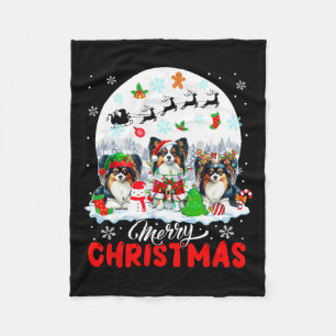 Frohe Weihnachten Drei Santa Elf Reindeer Papillon Fleecedecke