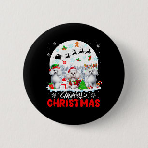 Frohe Weihnachten Drei Santa Elf Reindeer Poodles Button
