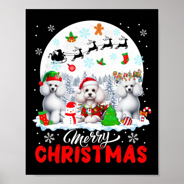 Frohe Weihnachten Drei Santa Elf Reindeer Poodles  Poster (Vorne)