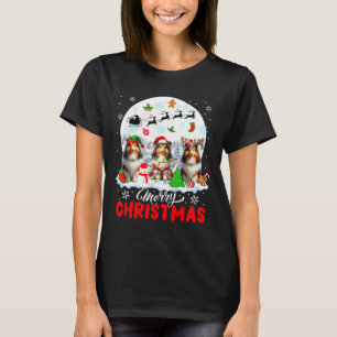 Frohe Weihnachten Drei Santa Elf Reindeer Shetland T-Shirt