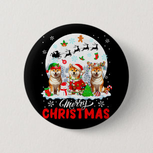 Frohe Weihnachten Drei Santa Elf Reindeer Shiba In Button