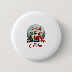 Frohe Weihnachten Drei Santa Elf Reindeer Siamese  Button