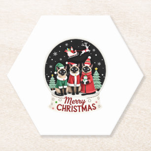 Frohe Weihnachten Drei Santa Elf Reindeer Siamese Untersetzer