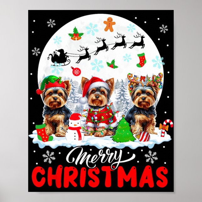 Frohe Weihnachten Drei Santa Elf Reindeer Yorkshir Poster (Vorne)