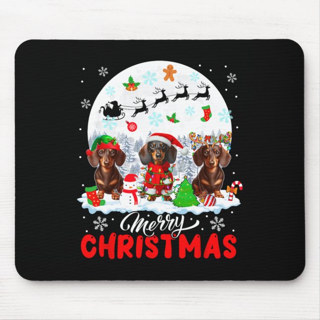 Frohe Weihnachten Drei Santa Elf Rentier Dackel Mousepad (Vorne)