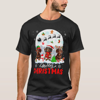 Frohe Weihnachten Drei Santa Elf Rentier Dackel T-Shirt