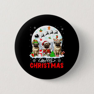 Frohe Weihnachten Drei Santa Elf Rentier Mops Owne Button
