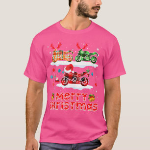 Frohe Weihnachten Drei Santa Reindeer Kariert Moto T-Shirt
