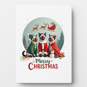 Frohe Weihnachten Drei Weihnachtsmann Elf Rentier Fotoplatte