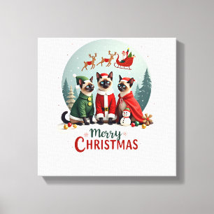 Frohe Weihnachten Drei Weihnachtsmann Elf Rentier Leinwanddruck
