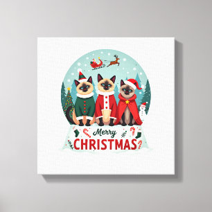 Frohe Weihnachten Drei Weihnachtsmann Elf Rentier  Leinwanddruck