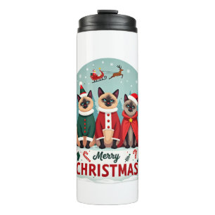 Frohe Weihnachten Drei Weihnachtsmann Elf Rentier  Thermosbecher