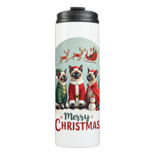Frohe Weihnachten Drei Weihnachtsmann Elf Rentier  Thermosbecher