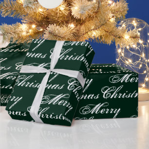 Frohe Weihnachten dunkelgrüne Kalligraphie Klassik Geschenkpapier