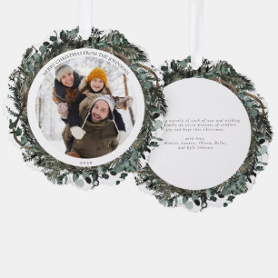 Frohe Weihnachten Dusty Winter Greenery Foto Wreat Ornament Karte