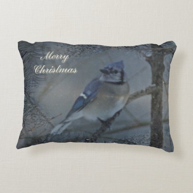 Frohe Weihnachten - Eastern Blue Jay Zierkissen (Rückseite)