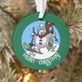 Frohe Weihnachten! Editable Text Skiing Snowman Ornament