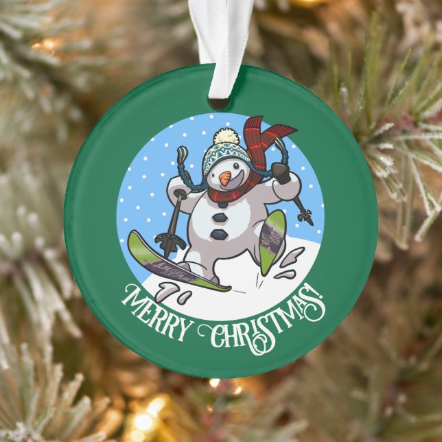 Frohe Weihnachten! Editable Text Skiing Snowman Ornament (Baum)