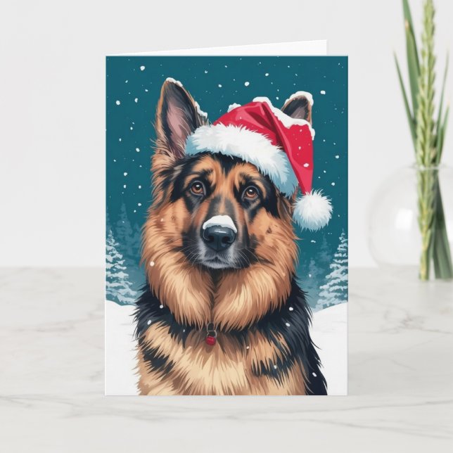 Frohe Weihnachten ein deutscher Schäferhund in San Karte (Vorderseite)