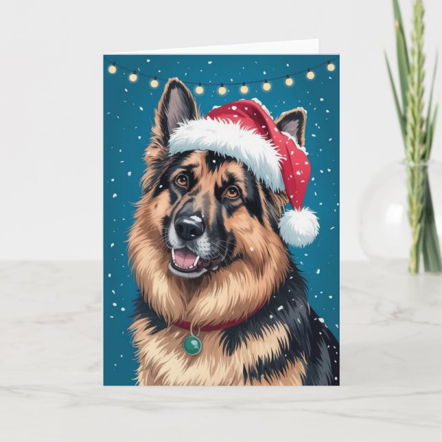 Frohe Weihnachten ein deutscher Schäferhund in San Karte (Vorderseite)