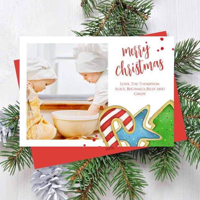 Frohe Weihnachten ein Foto farbenfrohe Cookies (Merry Christmas holiday cute photo card with Cookie cutouts artwork.)
