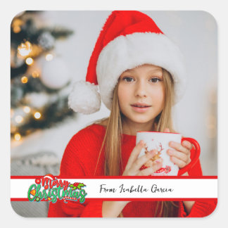 Frohe Weihnachten ein Foto Quadratischer Aufkleber