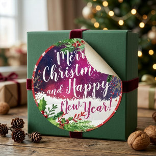 Frohe Weihnachten & ein glückliches neues Jahr - F Runder Aufkleber