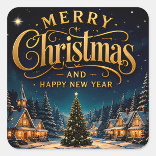 Frohe Weihnachten, ein glückliches neues Jahr, ver Quadratischer Aufkleber