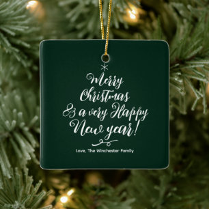 Frohe Weihnachten, ein gutes neues Jahr, grüne Sch Keramikornament